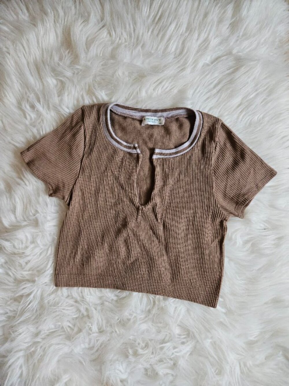 Altar'd State brown crop top short sleeve athletic athleisure medium large y2k